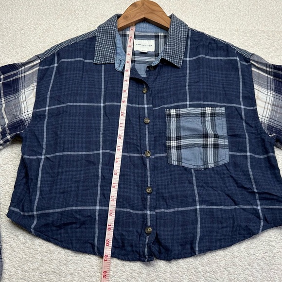 American Eagle Women’s Long Sleeve Flannel Shirt Size Small Blue - Picture 6 of 6